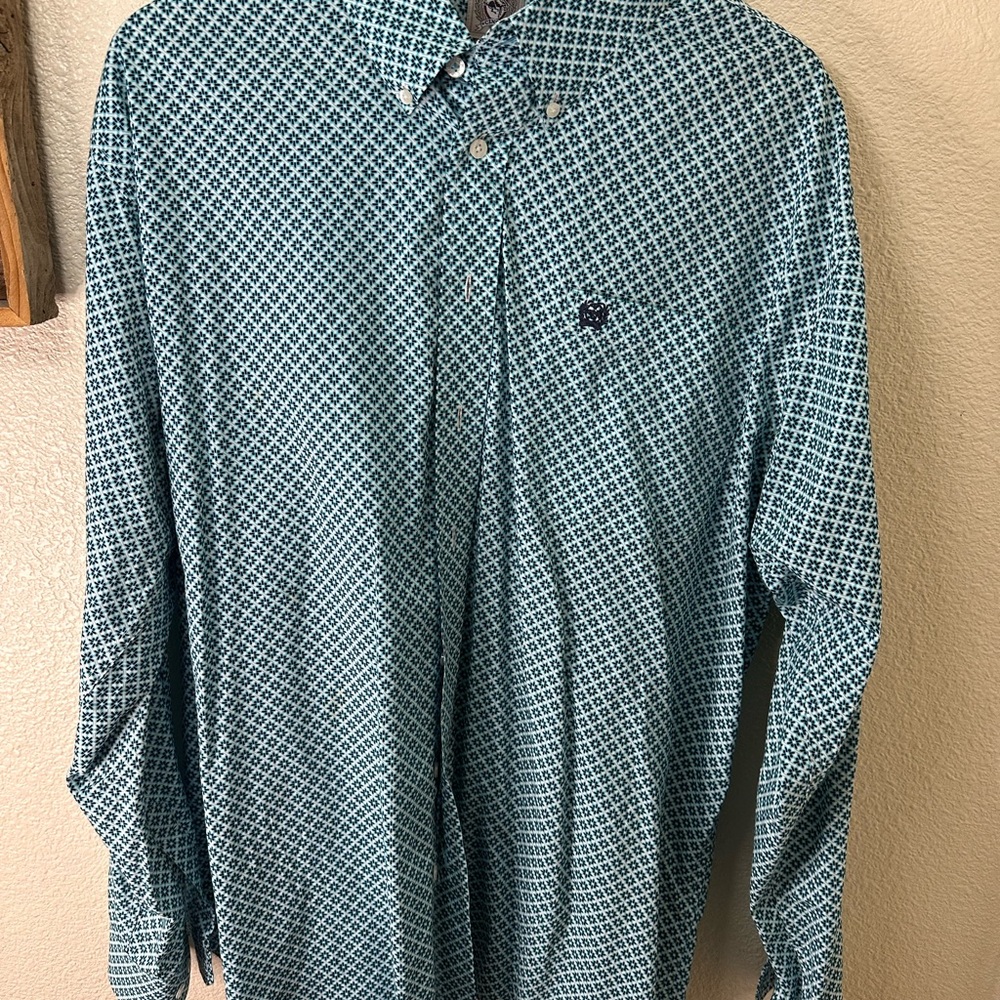 Cinch Blue Casual Button Down Shirt with Gingham Pattern